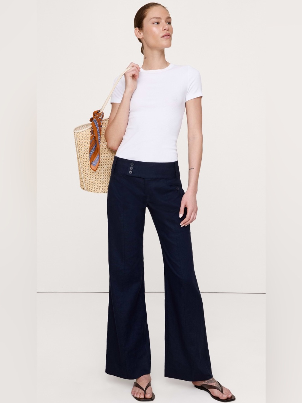 BANANA REPUBLIC LOW-RISE WIDE-LEG STRETCH LINEN-VISCOSE PANT